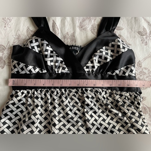A Byer Y2K Black White Geometric Babydoll Tie Back Slip Dress Small Fairycore - Picture 8 of 8